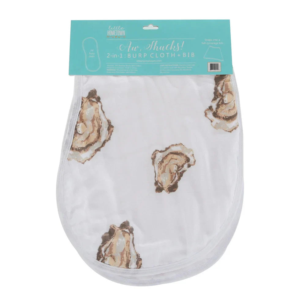 Gift Set: Aw Shucks! Oyster Baby Muslin Swaddle Blanket and Burp Cloth/Bib Combo
