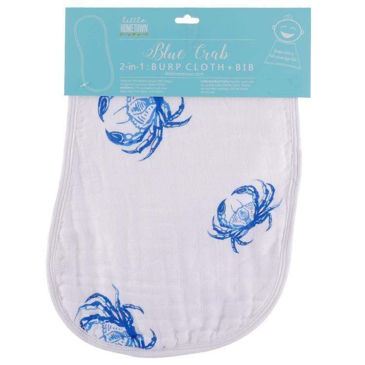 Gift Set: Blue Crab Baby Muslin Swaddle Blanket and Burp Cloth/Bib Combo print and pattern detail