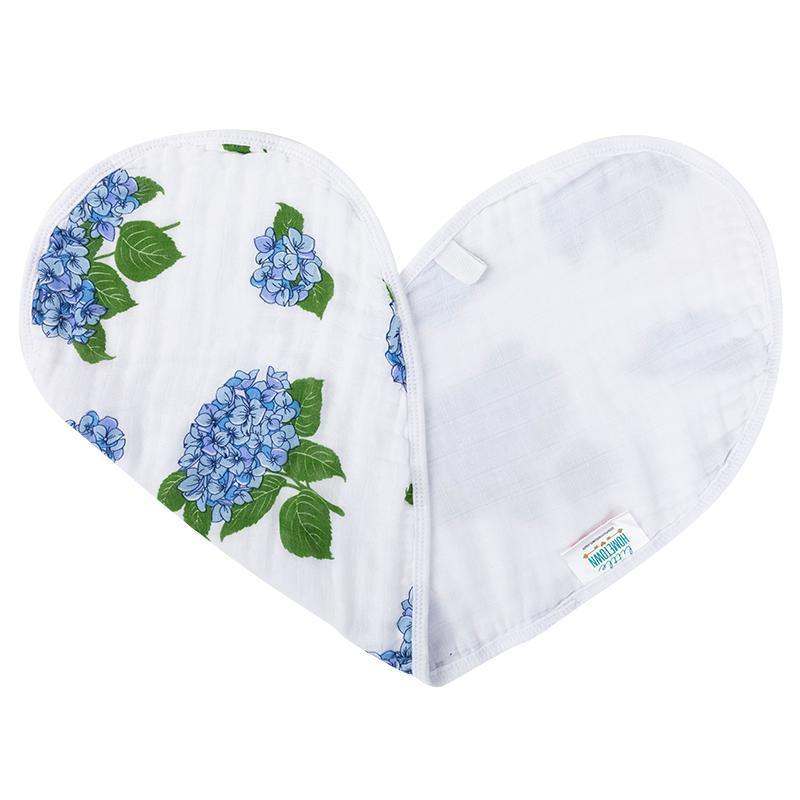 Gift Set: Hydrangeas Baby Muslin Swaddle Blanket and Burp Cloth/Bib Combo styling detail