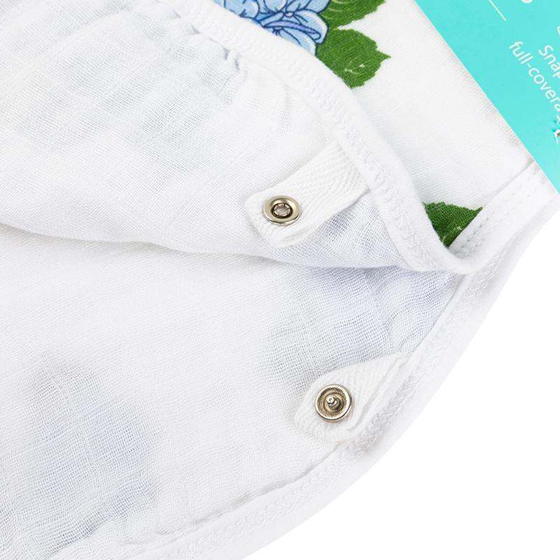 Gift Set: Hydrangeas Baby Muslin Swaddle Blanket and Burp Cloth/Bib Combo fabric and material close-up