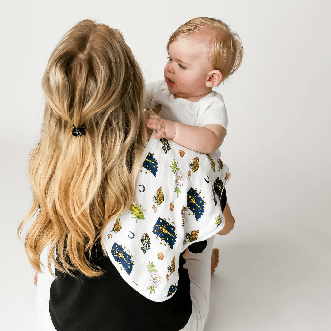Gift Set: Indiana Baby Muslin Swaddle Blanket and Burp Cloth/Bib Combo