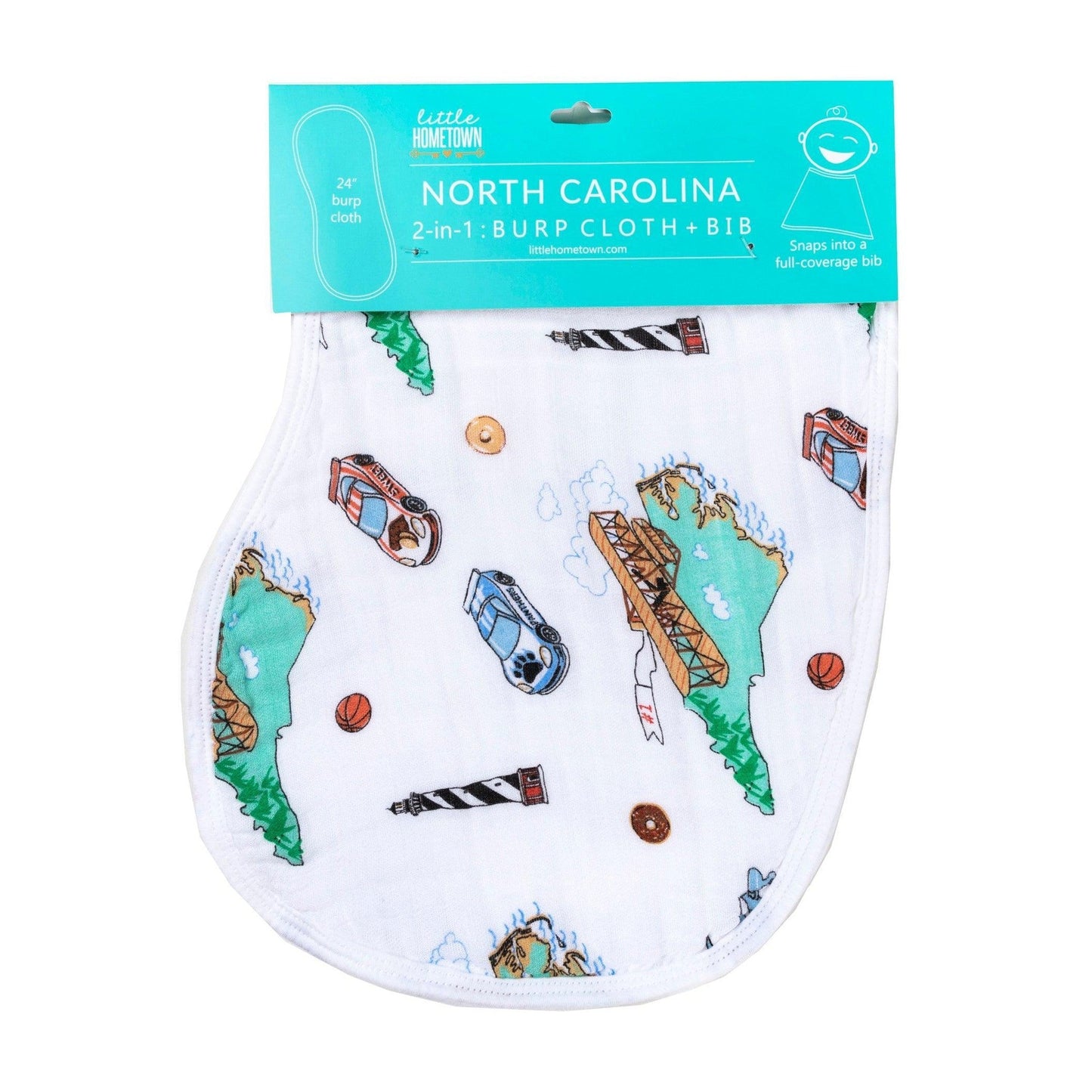 Gift Set: North Carolina Baby Muslin Swaddle Blanket and Burp Cloth/Bib Combo