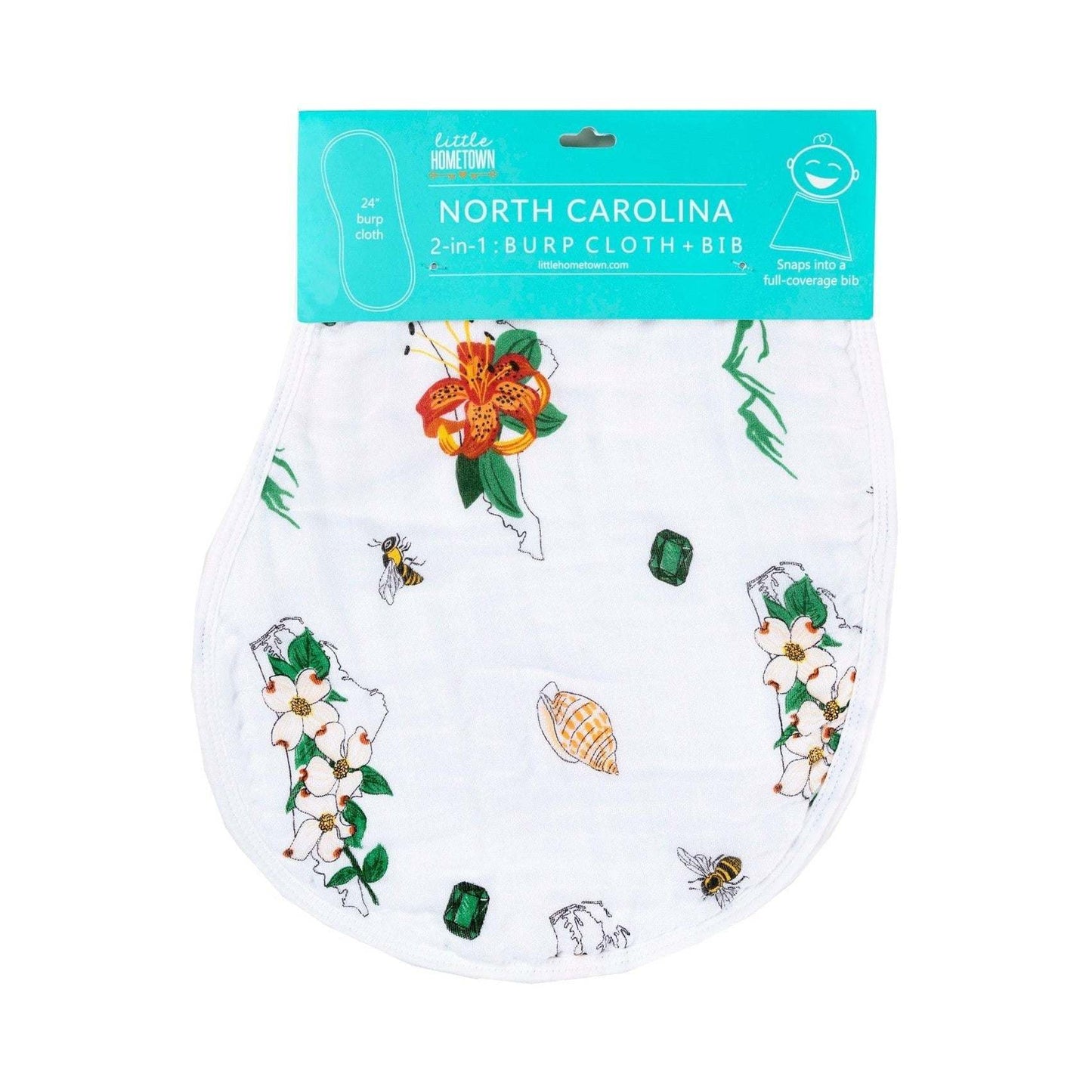 Gift Set: North Carolina Baby Muslin Swaddle Blanket and Burp Cloth/Bib Combo (Floral) side view