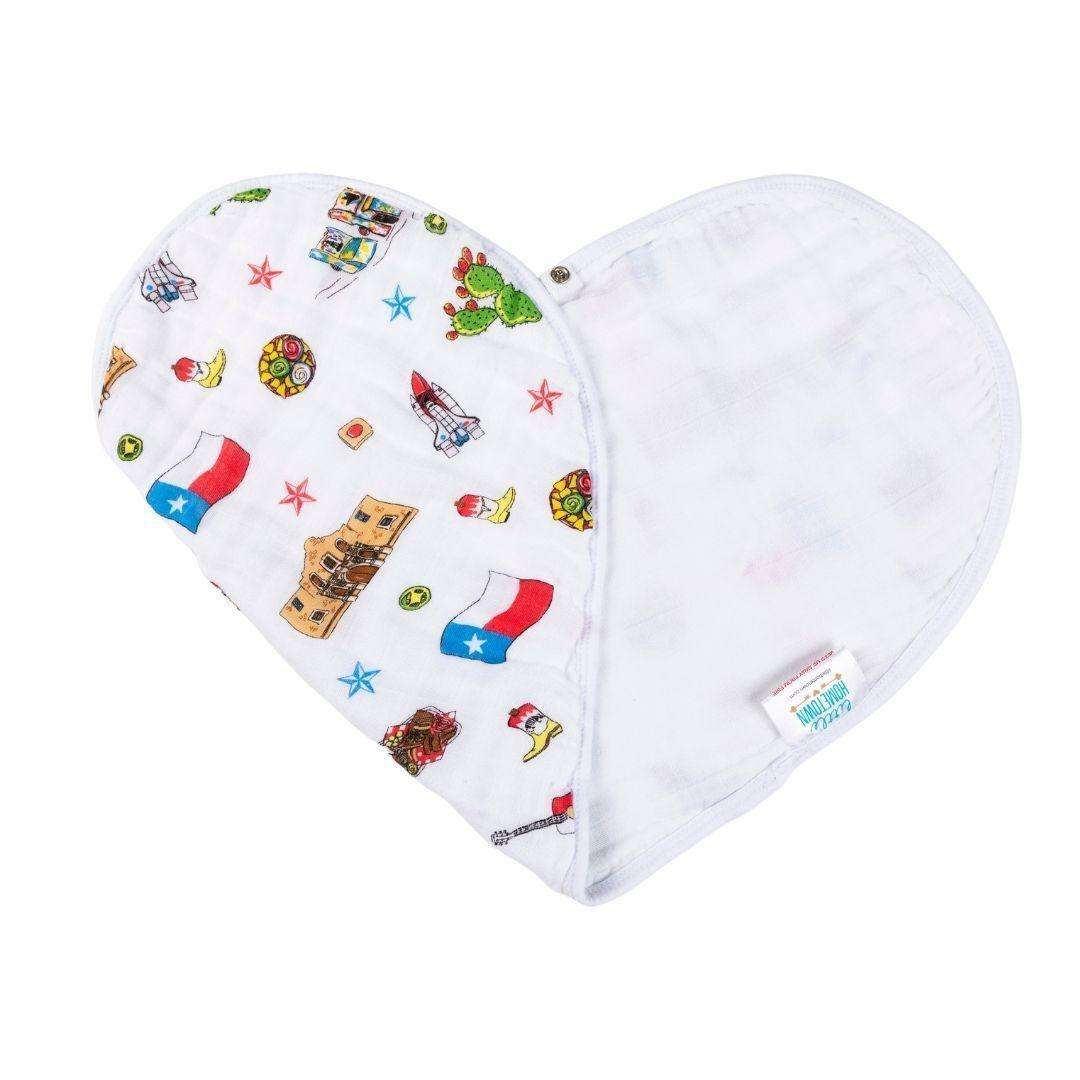 Gift Set: Texas Baby Unisex Muslin Swaddle Blanket and Burp Cloth/Bib Combo print and pattern detail