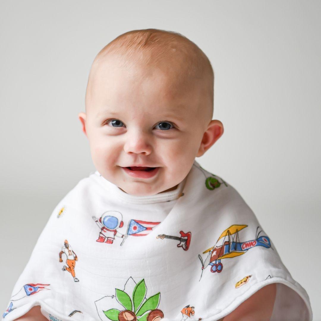 Gift Set: Ohio Baby Muslin Swaddle Receiving Blanket and Burp Cloth / Bib Combo
