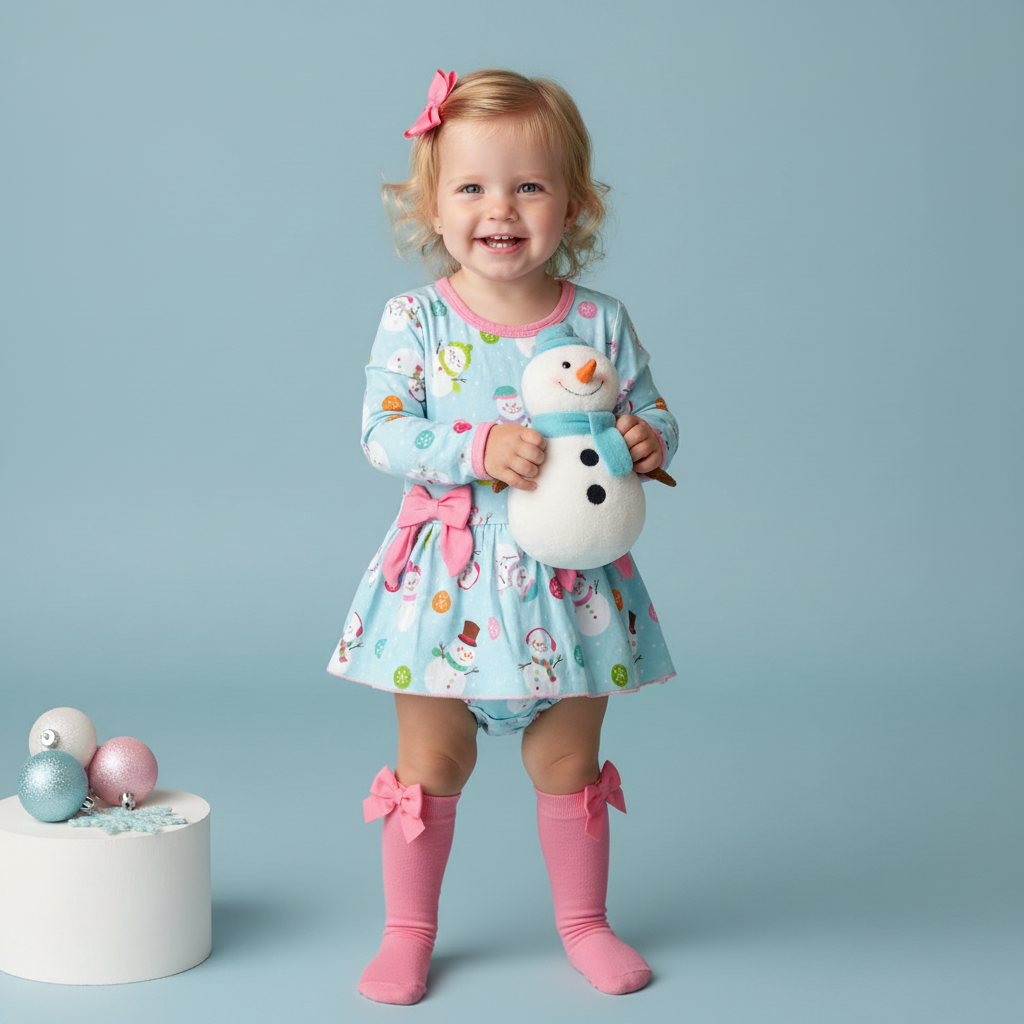 Bamboo snowman dress with snap bottom