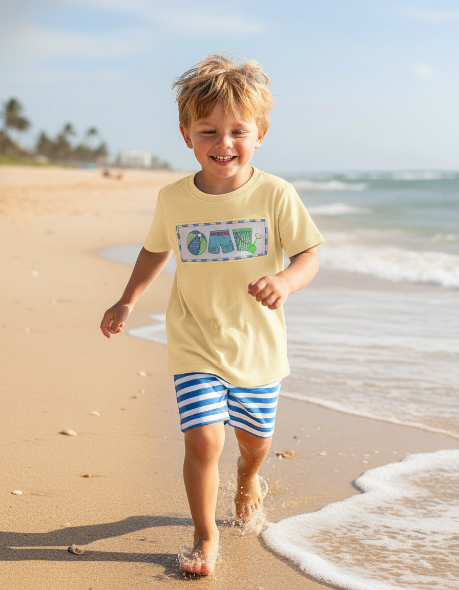 Smocked Beach ball boy short set.