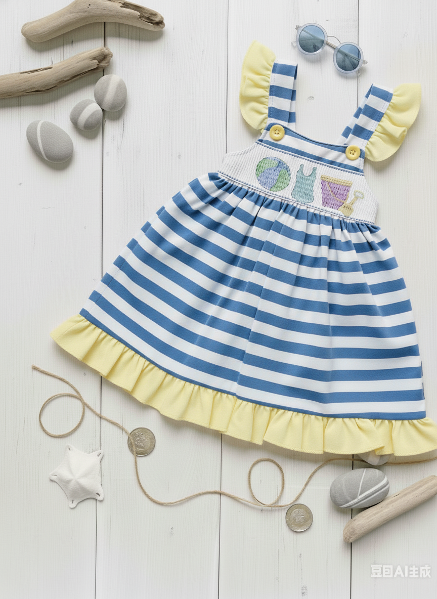 Smocked and embroidered Beach ball seaside dress