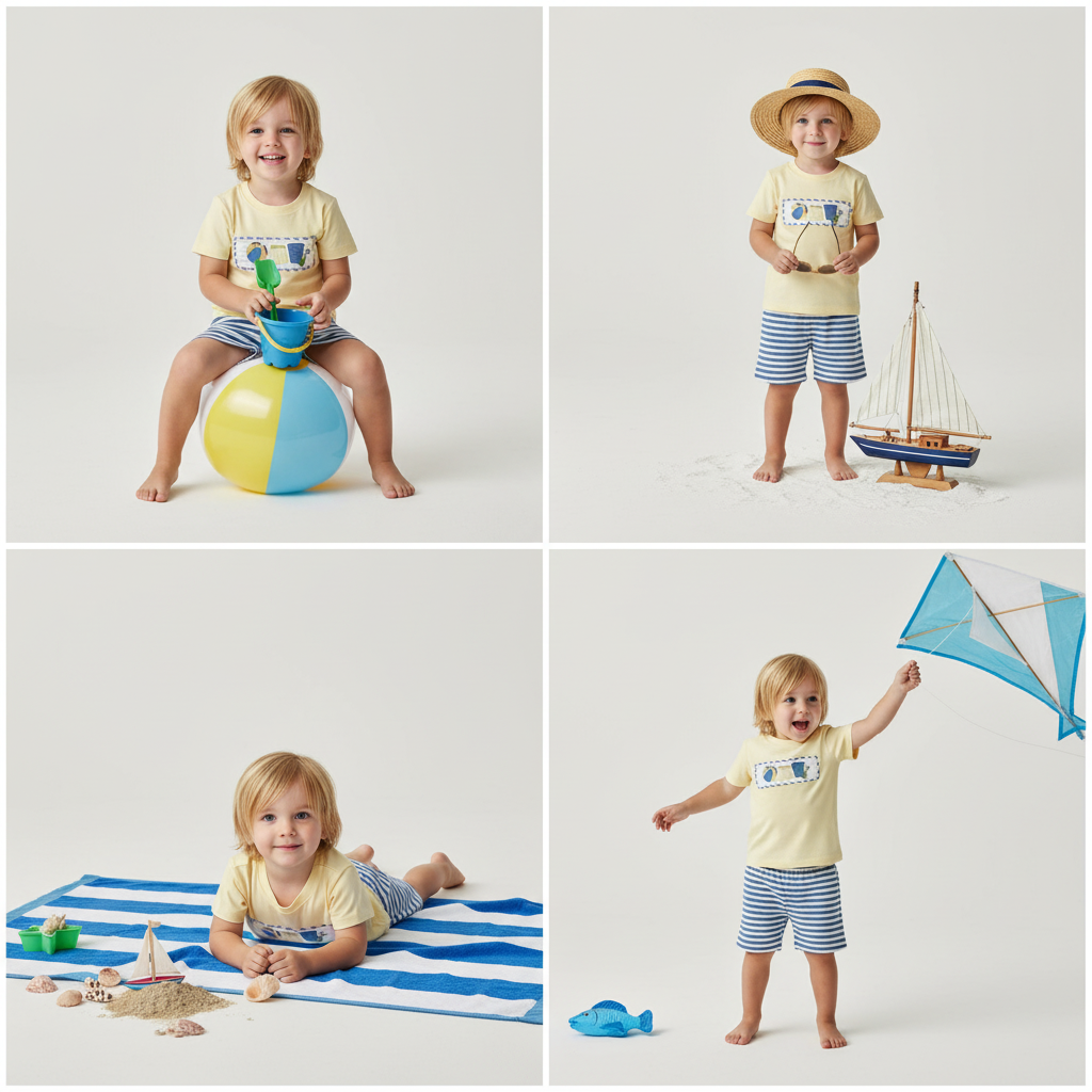 Smocked Beach ball boy short set.