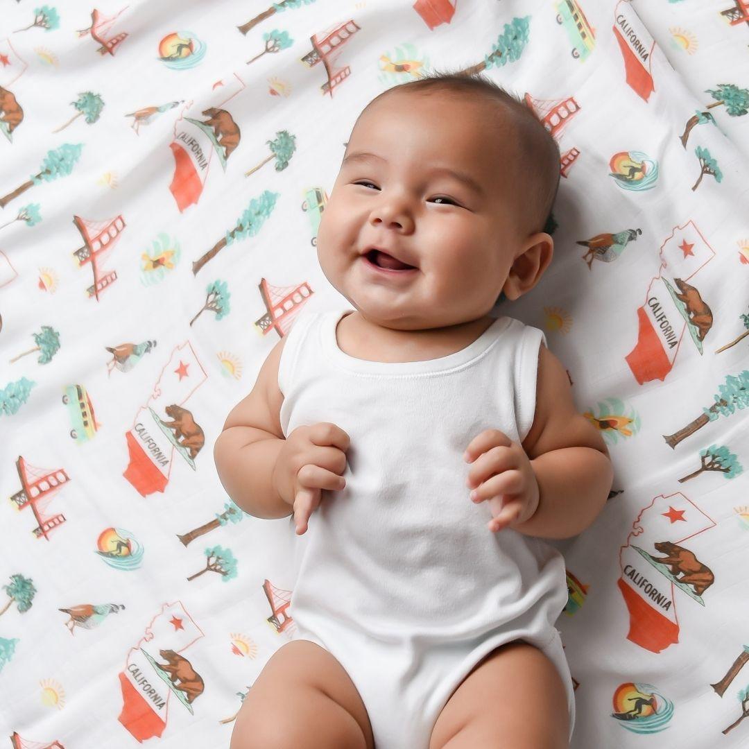 Gift Set: California Baby Muslin Swaddle Blanket and Burp Cloth/Bib Combo