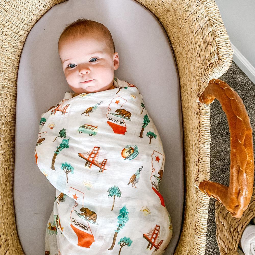 Gift Set: California Baby Muslin Swaddle Blanket and Burp Cloth/Bib Combo