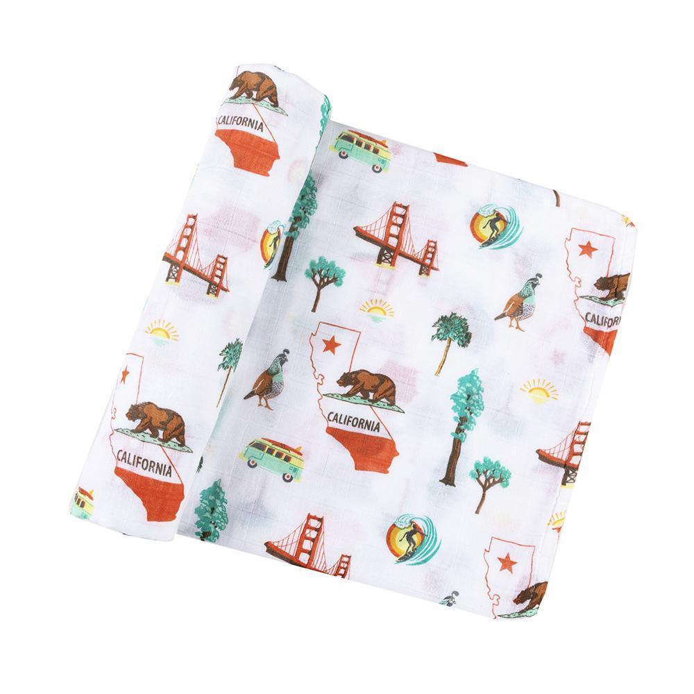 Gift Set: California Baby Muslin Swaddle Blanket and Burp Cloth/Bib Combo