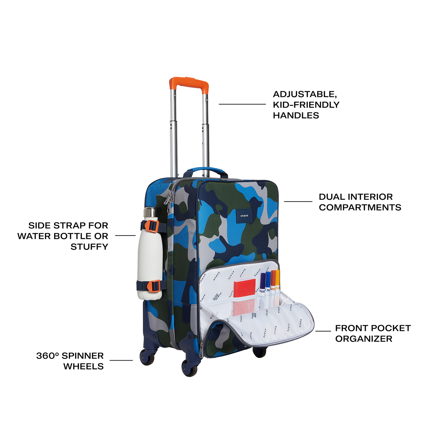 Logan Carry-On Suitcase in Camo, side detail