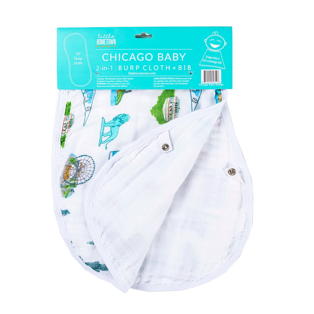 Gift Set: Chicago Baby Muslin Swaddle Blanket and Burp Cloth/Bib Combo