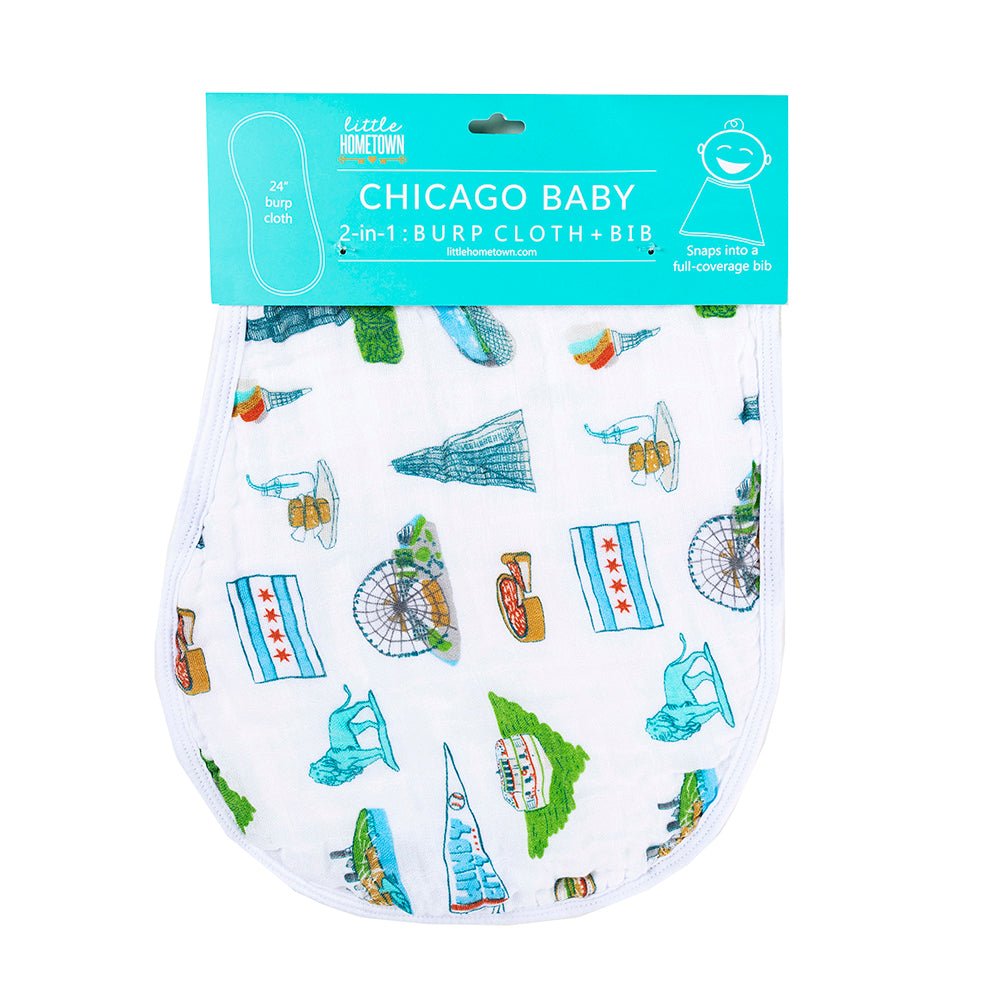 Gift Set: Chicago Baby Muslin Swaddle Blanket and Burp Cloth/Bib Combo