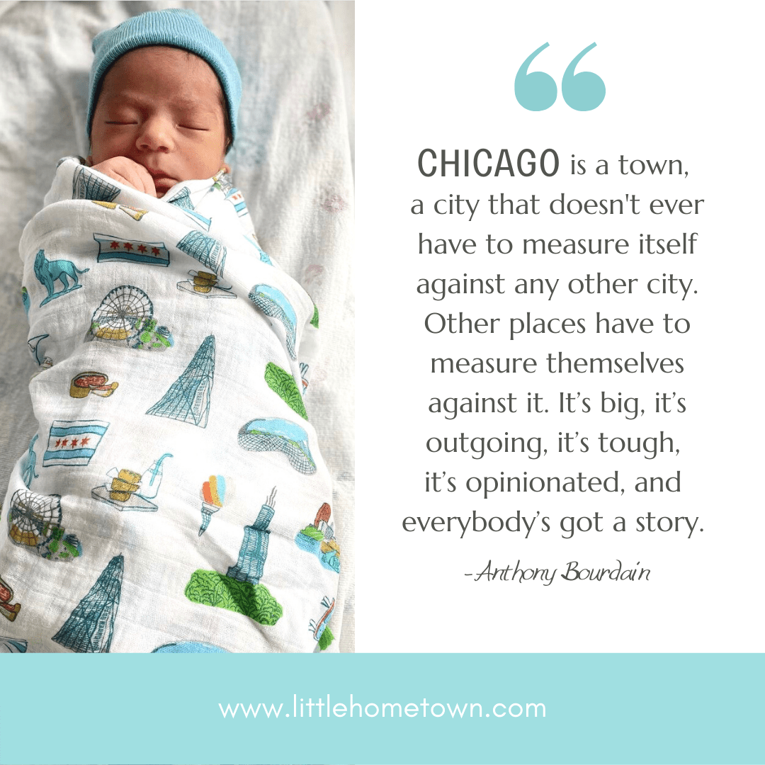 Gift Set: Chicago Baby Muslin Swaddle Blanket and Burp Cloth/Bib Combo
