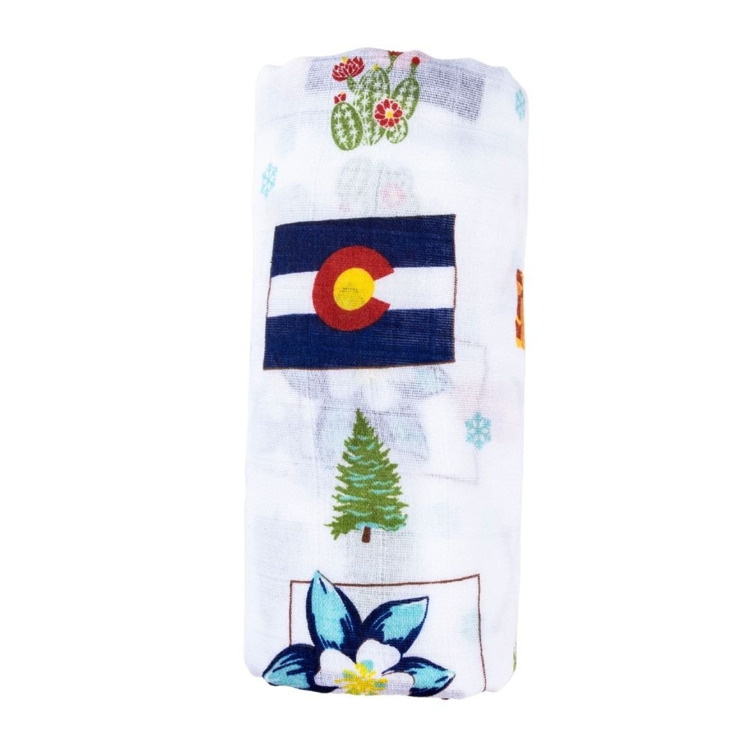 Gift Set: Colorado Baby Muslin Swaddle Blanket and Burp Cloth/Bib Combo
