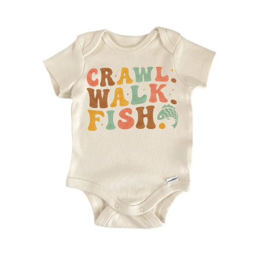Crawl Walk Fish Boho Fishing Newborn Baby Onesie®