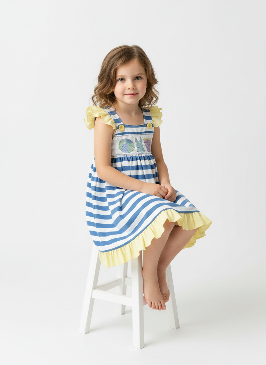 Smocked and embroidered Beach ball seaside dress