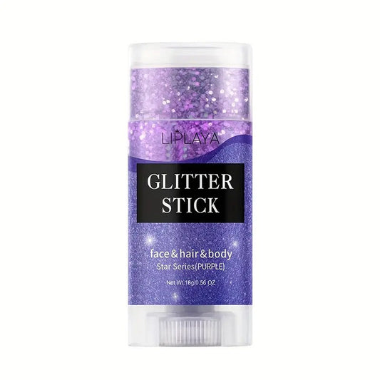 Purple glitter stick for face, hair, and body by LIPLAYA, 0.56 oz applicator
