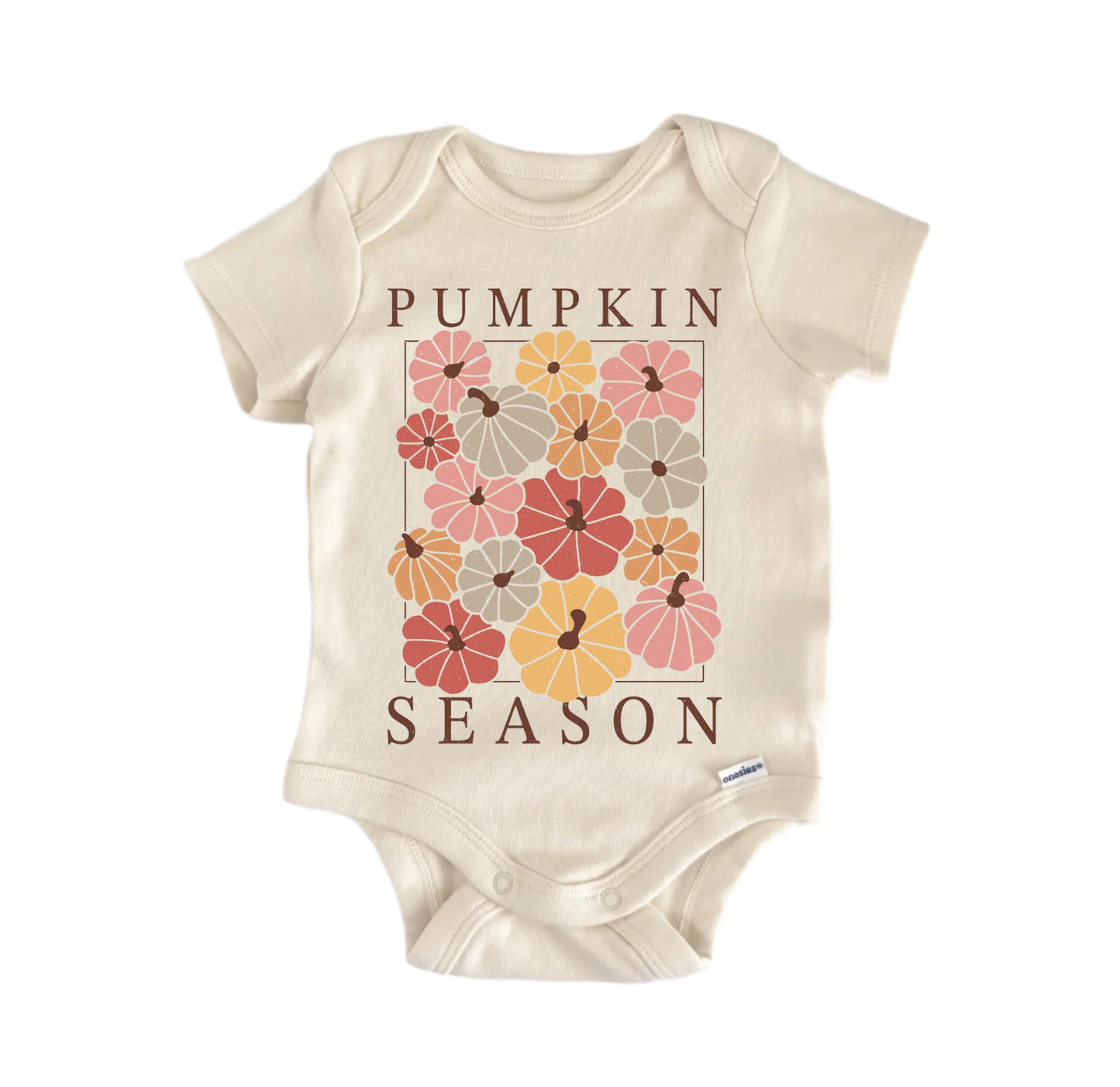 Pumpkin season fall newborn baby onesie front view
