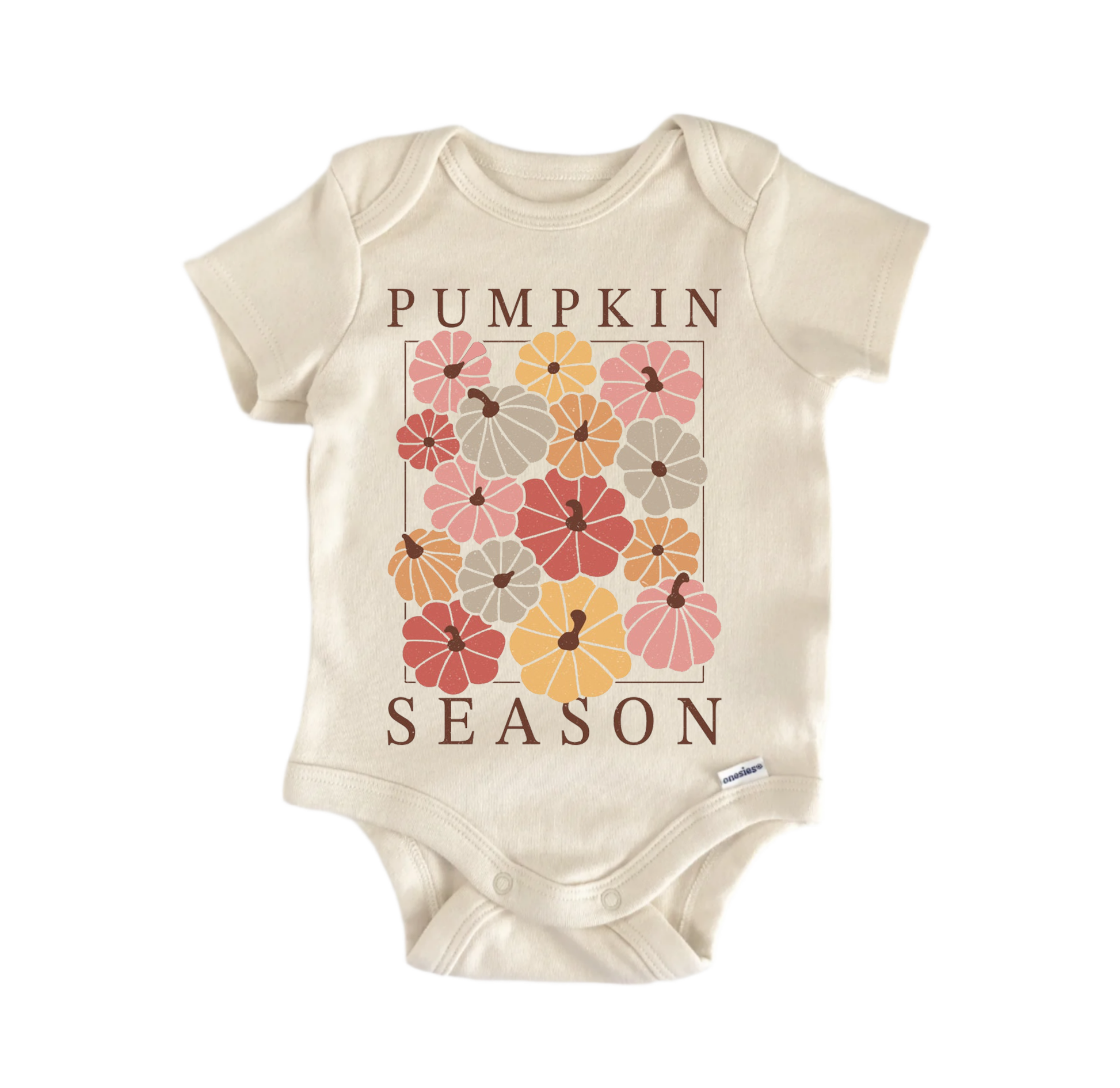 Pumpkin season fall newborn baby onesie front view