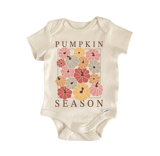 Pumpkin season fall newborn baby onesie front view