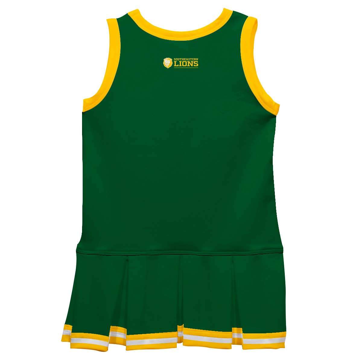 Vive La Fete Southeastern Louisiana Lions sleeveless cheerleader dress with pleated skirt and team logo in green and yellow colors