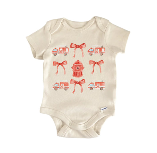 Firefighter Girl Red Bow Newborn Baby Onesie®