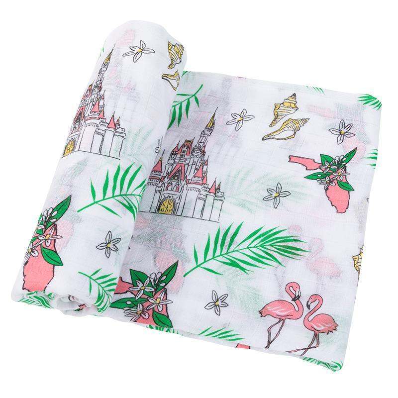 Gift Set: Florida Baby Muslin Swaddle Blanket and Burp Cloth/Bib Combo (Floral) fabric and material close-up