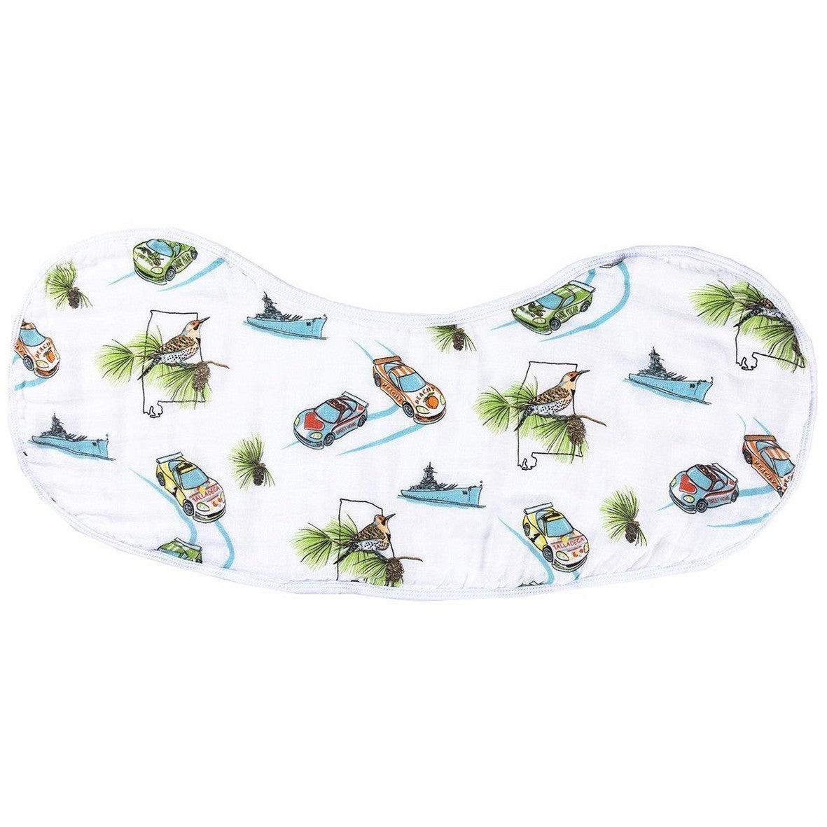 Gift Set: Alabama Baby Muslin Swaddle Blanket and Burp Cloth/Bib Combo side view