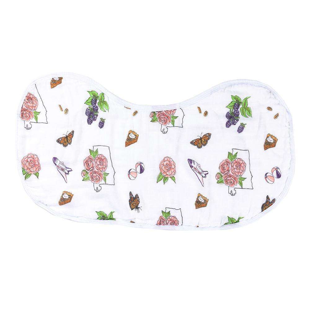Gift Set: Alabama Floral Baby Muslin Swaddle Blanket and Burp Cloth/Bib Combo back view