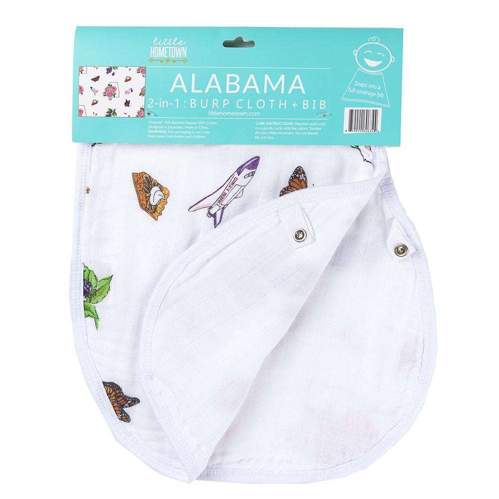 Gift Set: Alabama Floral Baby Muslin Swaddle Blanket and Burp Cloth/Bib Combo fabric and material close-up