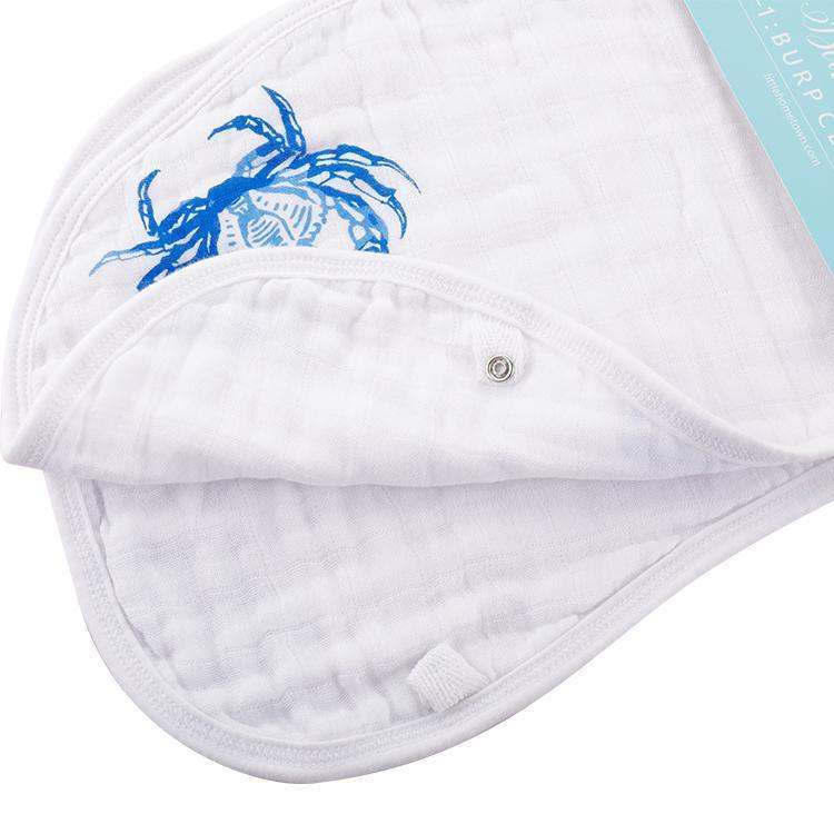 Gift Set: Blue Crab Baby Muslin Swaddle Blanket and Burp Cloth/Bib Combo styling detail