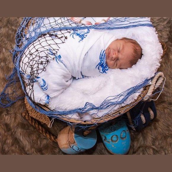 Gift Set: Blue Crab Baby Muslin Swaddle Blanket and Burp Cloth/Bib Combo detail view