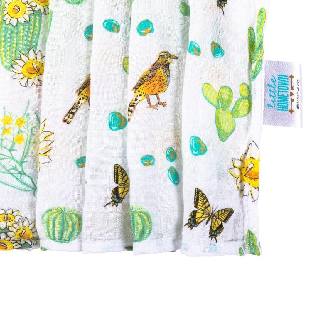 Gift Set: Cactus Blossom Baby Muslin Swaddle Blanket and Burp/Bib Combo