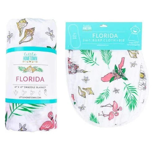 Gift Set: Florida Baby Muslin Swaddle Blanket and Burp Cloth/Bib Combo (Floral) close-up detail