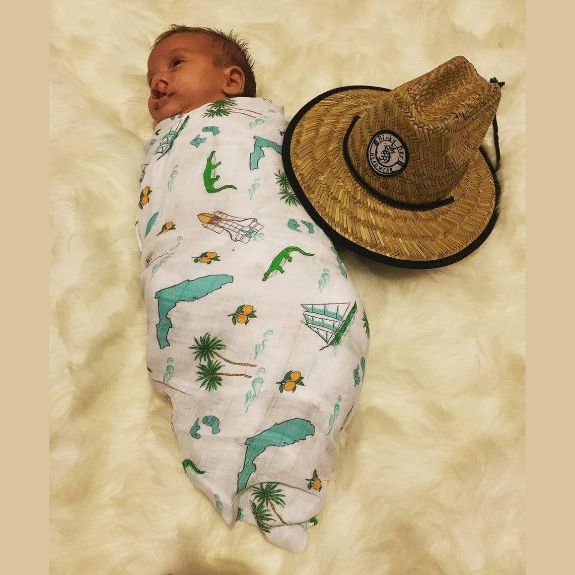 Gift Set: Florida Baby Muslin Swaddle Blanket and Burp Cloth/Bib Combo detail view