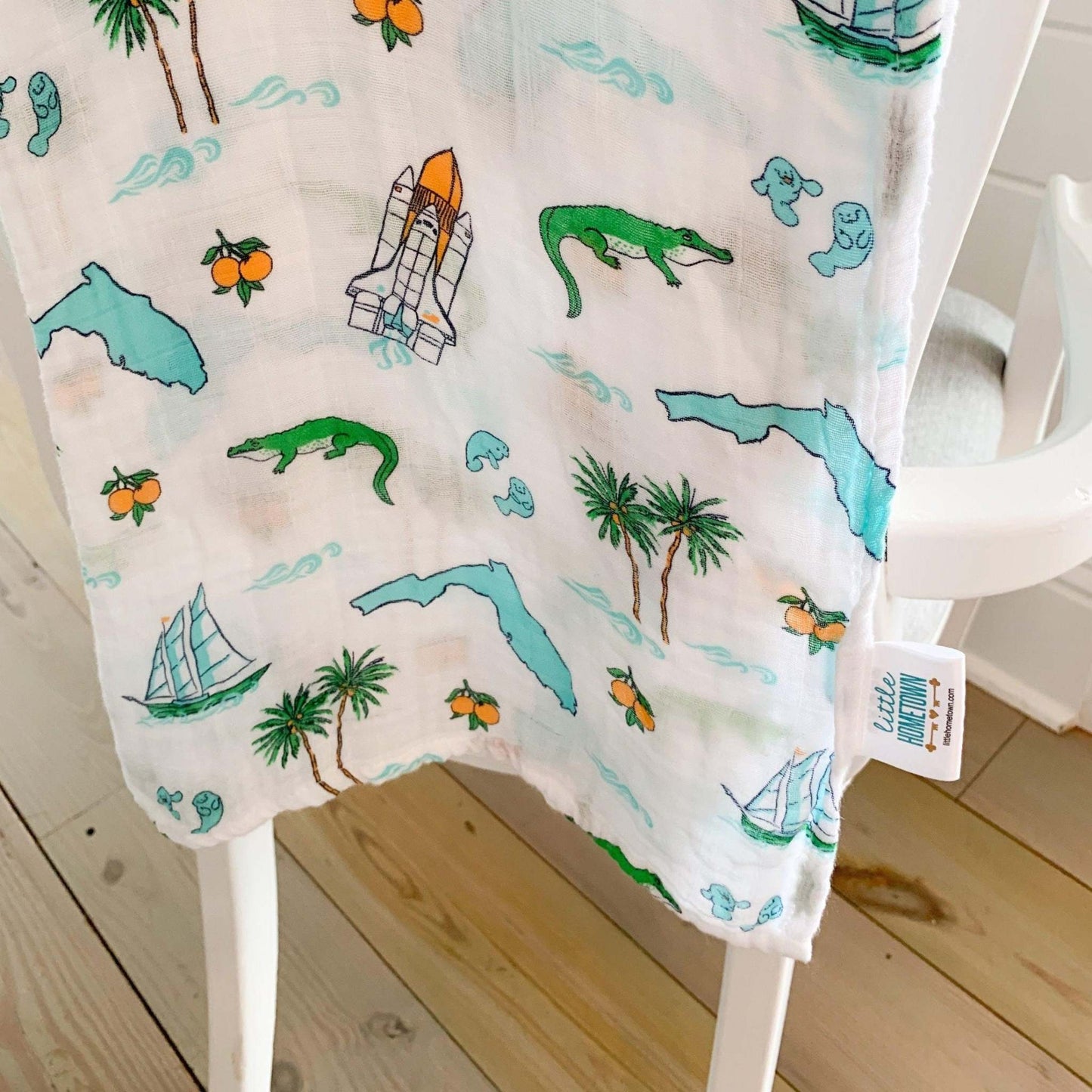 Gift Set: Florida Baby Muslin Swaddle Blanket and Burp Cloth/Bib Combo print and pattern detail