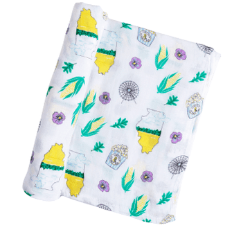 Gift Set: illinois Baby Muslin Swaddle Blanket and Burp Cloth/Bib Combo