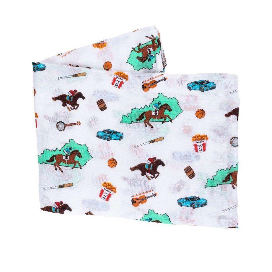 Gift Set: Kentucky Baby Muslin Swaddle Blanket and Burp Cloth/Bib Combo back view