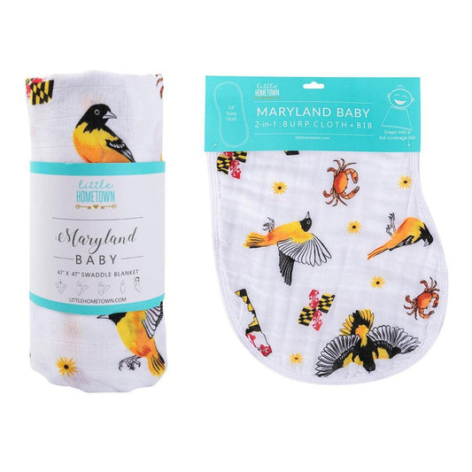 Gift Set: Maryland Baby Muslin Swaddle Blanket and Burp Cloth/Bib Combo