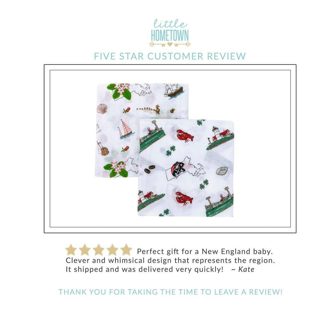 Gift Set: Massachusetts Floral Baby Muslin Swaddle Blanket and Burp Cloth/Bib Combo