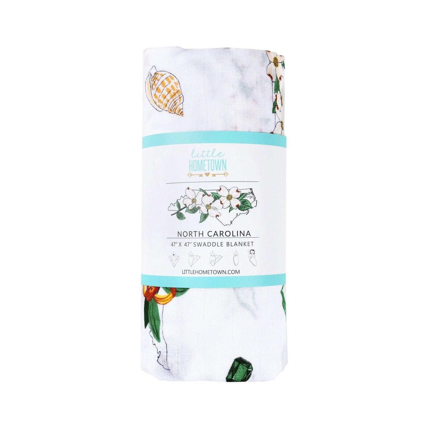 Gift Set: North Carolina Baby Muslin Swaddle Blanket and Burp Cloth/Bib Combo (Floral)