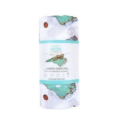 Gift Set: North Carolina Baby Muslin Swaddle Blanket and Burp Cloth/Bib Combo