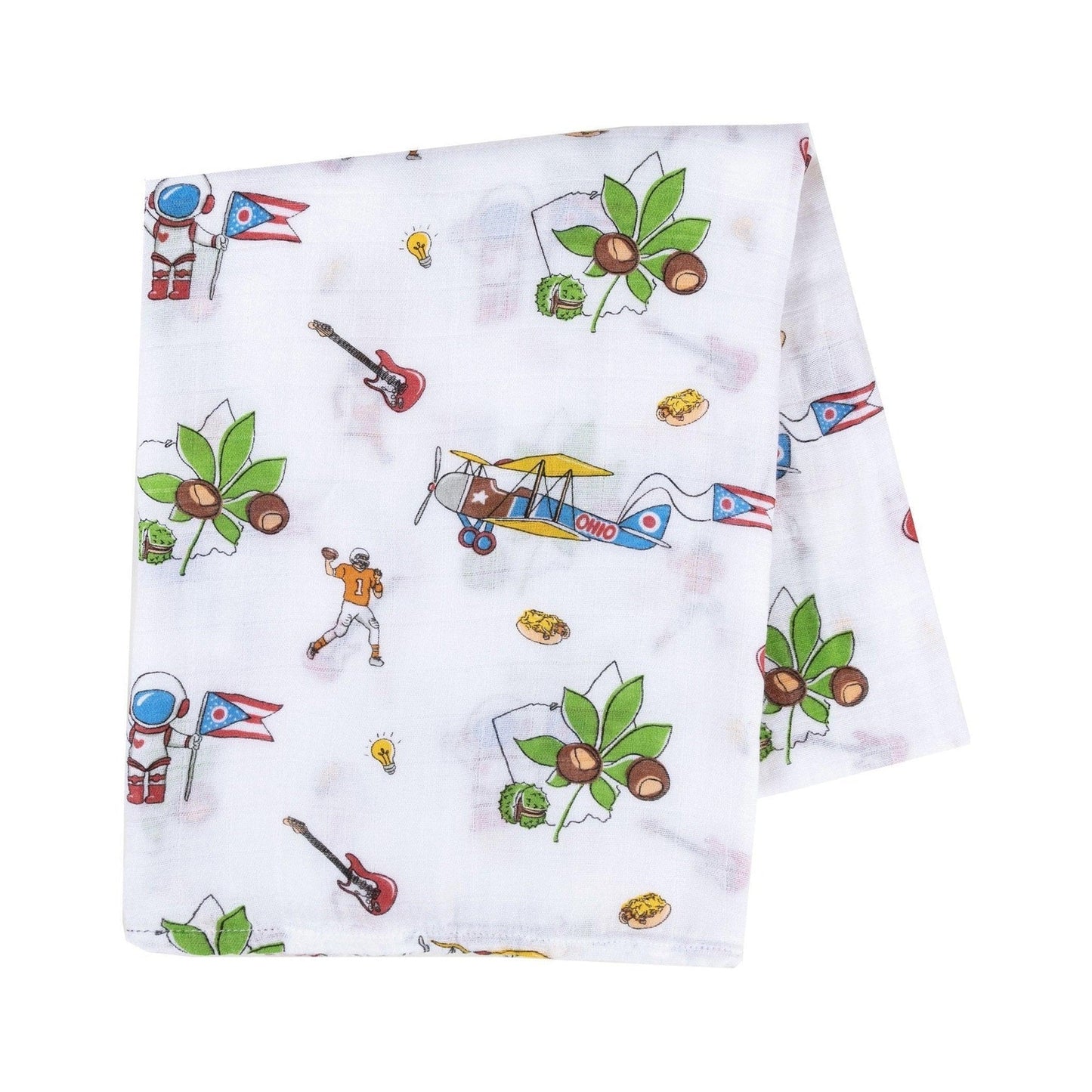 Gift Set: Ohio Baby Muslin Swaddle Receiving Blanket and Burp Cloth / Bib Combo