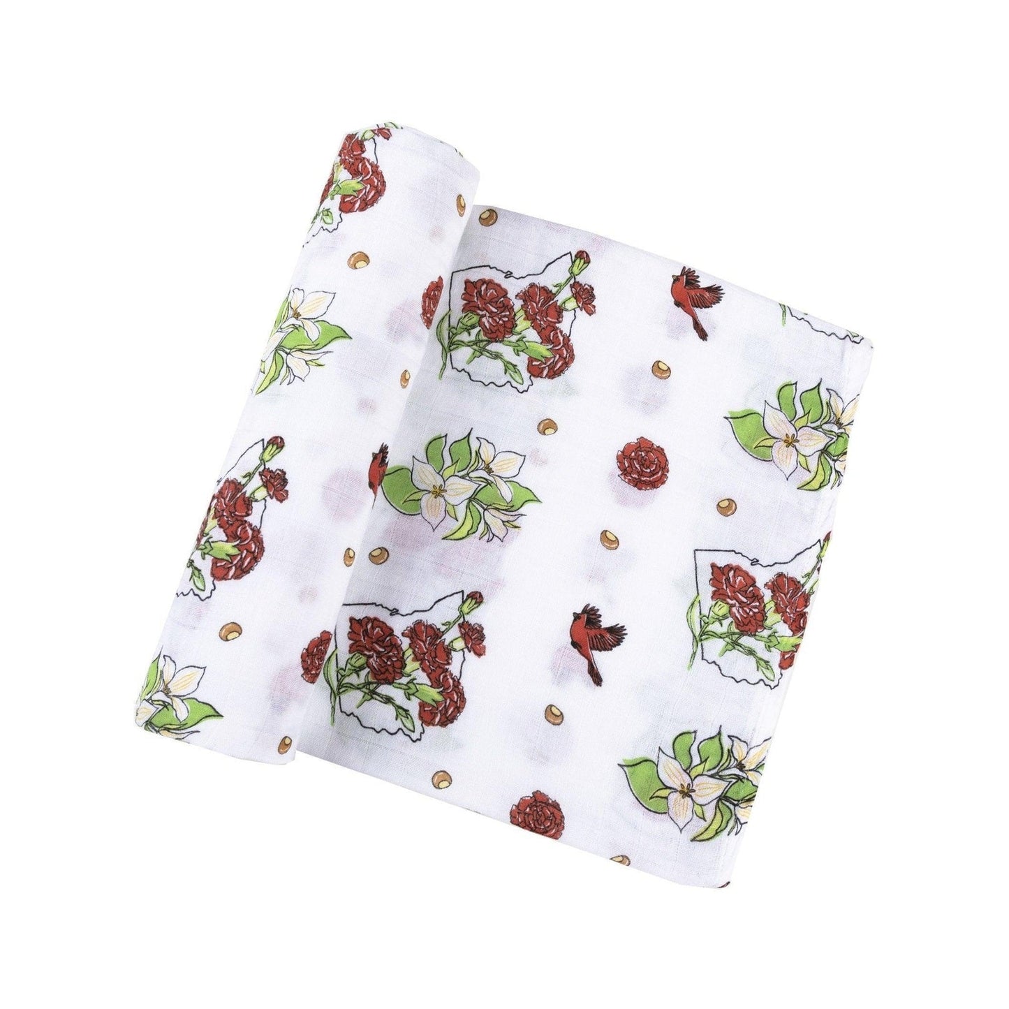 Gift Set: Ohio Baby Muslin Swaddle Receiving Blanket (Floral) and Burp/Bib Combo