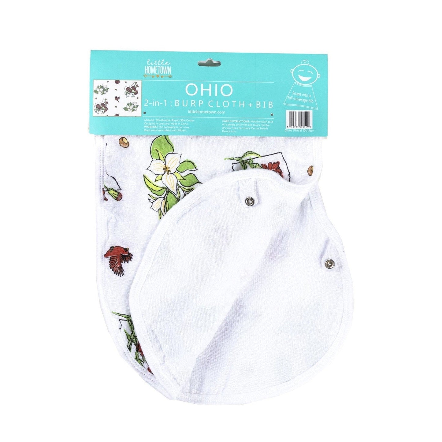 Gift Set: Ohio Baby Muslin Swaddle Receiving Blanket and Burp Cloth / Bib Combo