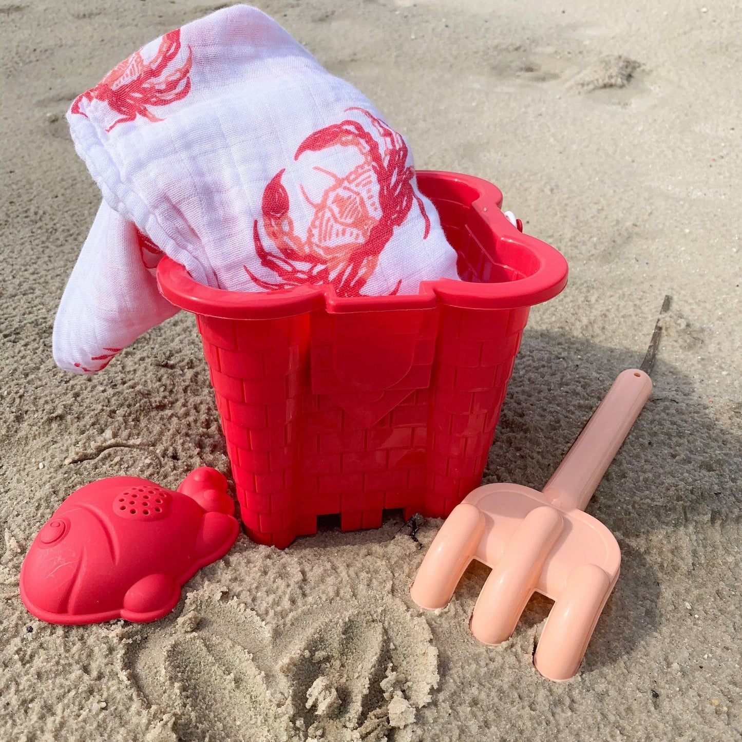 Gift Set: Pink Crab Baby Muslin Swaddle Blanket and Burp Cloth/Bib Combo