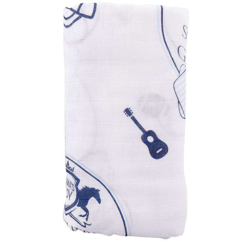 Gift Set: Southern Gentleman Baby Muslin Swaddle Blanket and Burp Cloth/Bib Combo side view